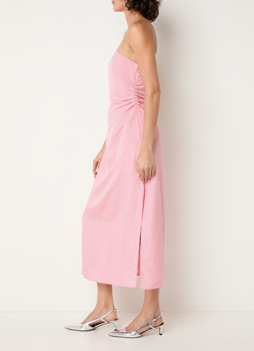Fabienne Chapot Mandara one shoulder midi jurk in linnenblend met cut-out detail - voorkant 4 roze