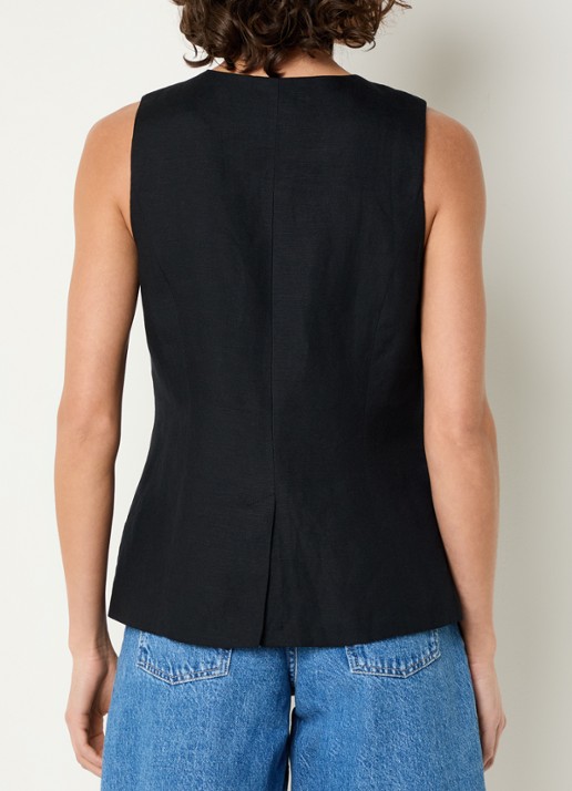 Fabienne Chapot Mercy gilet in linnenblend met paspelzakken - achterkant zwart