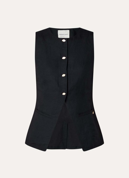 Fabienne Chapot Mercy gilet in linnenblend met paspelzakken - voorkant 3 zwart