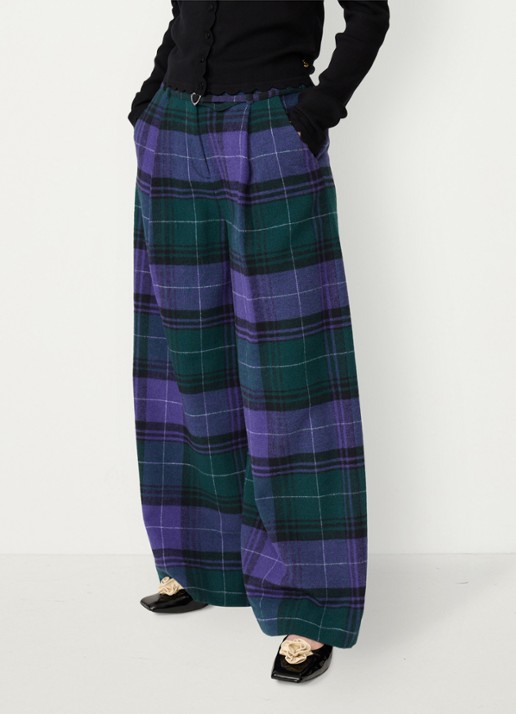 Fabienne Chapot Milan high waist wide fit pantalon in wolblend met ruitdessin
