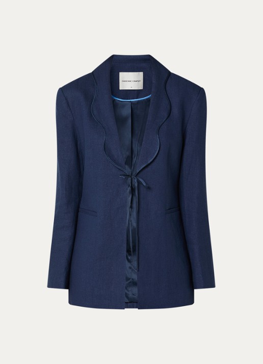 Fabienne Chapot Millor blazer in linnenblend met paspelzakken - voorkant 3 donkerblauw