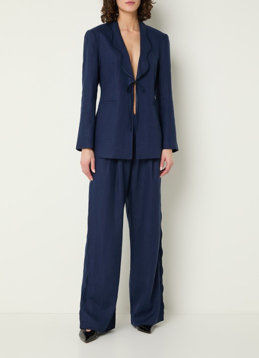 Fabienne Chapot Millor blazer in linnenblend met paspelzakken - voorkant 4 donkerblauw