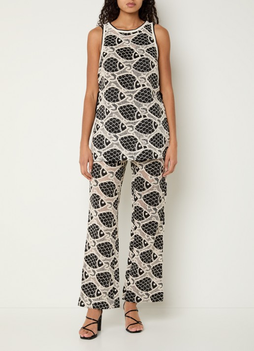 Fabienne Chapot Mora high waist flared fit broek met borduring - voorkant 4 zwart