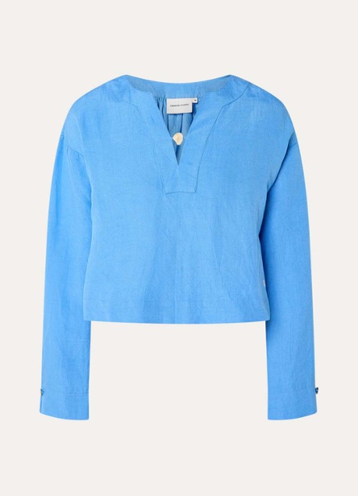 Fabienne Chapot Nana tuniek in linnenblend met V-hals - voorkant blauw