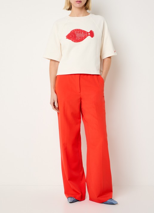 Fabienne Chapot Nanda sweater met crochet detail - voorkant 4 gebroken wit