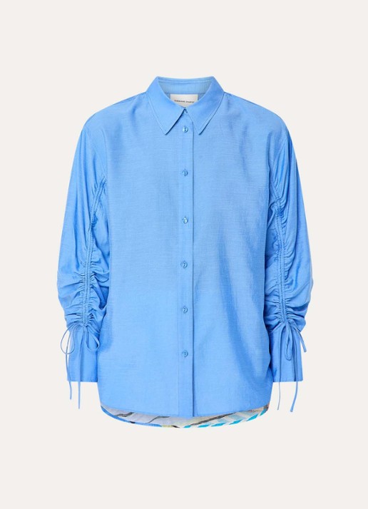 Fabienne Chapot Navina blouse in linnenblend met backprint - voorkant blauw