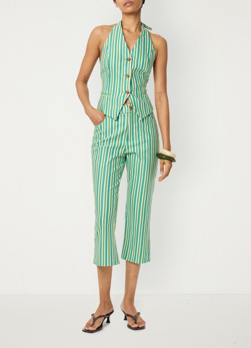 Fabienne Chapot Nazare gilet met streepprint en rugdecolleté - voorkant 3 groen