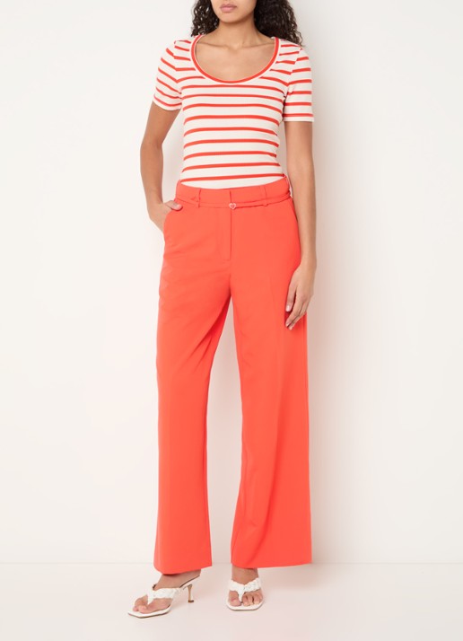 Fabienne Chapot Nelsan high waist wide fit pantalon met ceintuur - voorkant 2 rood