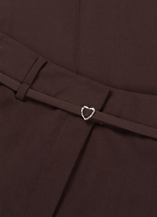 Fabienne Chapot Nelsan high waist wide fit pantalon met ceintuur - detail 5 chocoladebruin