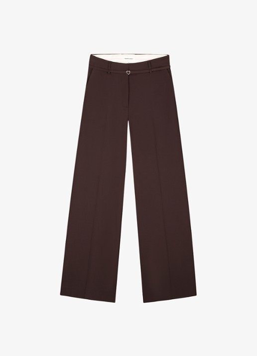 Fabienne Chapot Nelsan high waist wide fit pantalon met ceintuur - voorkant 2 chocoladebruin