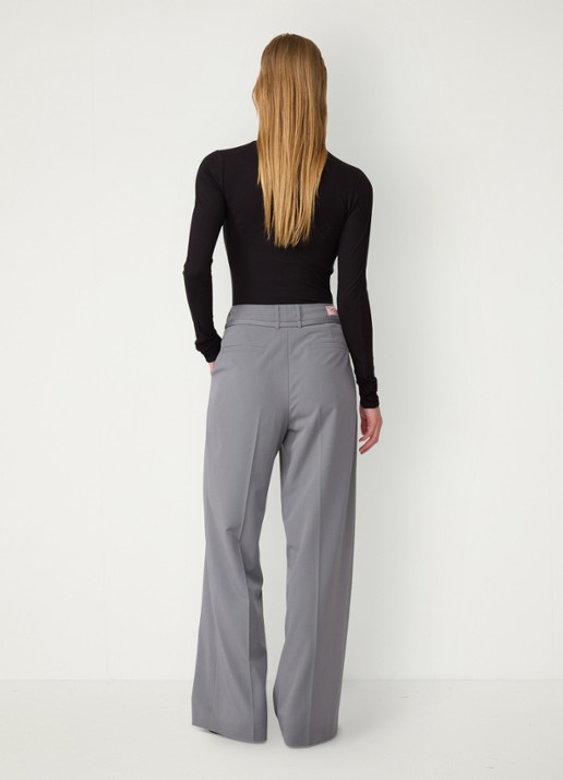 Fabienne Chapot Nelsan high waist wide leg pantalon - achterkant grijs