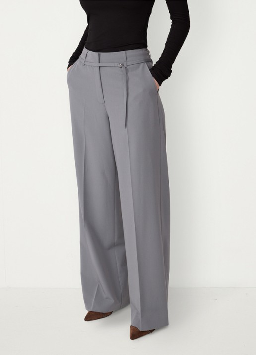 Fabienne Chapot Nelsan high waist wide leg pantalon - detail 4 grijs