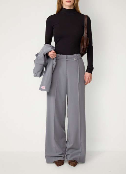 Fabienne Chapot Nelsan high waist wide leg pantalon - voorkant 3 grijs