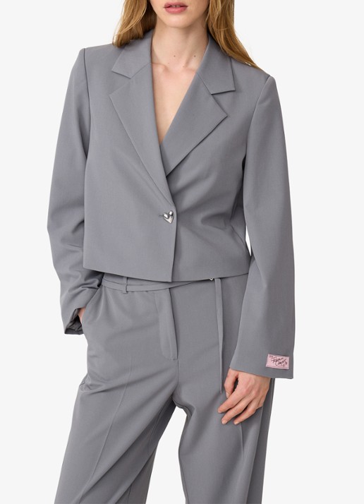 Fabienne Chapot Nena cropped blazer met logopatch - detail 4 lichtgrijs