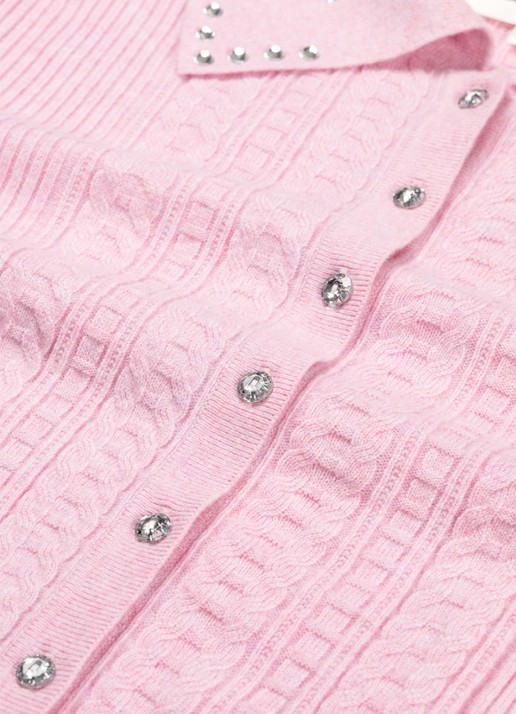 Fabienne Chapot Nova kabelgebreid vest met strass - detail 4 roze
