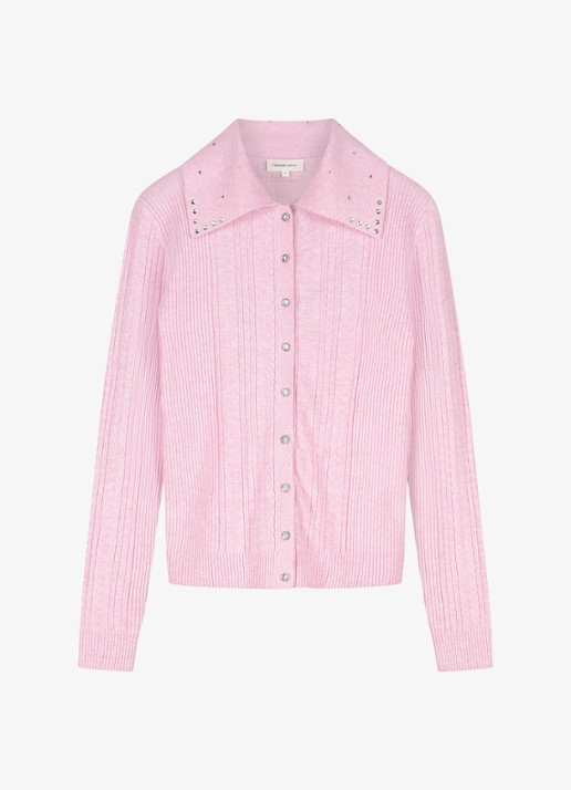 Fabienne Chapot Nova kabelgebreid vest met strass - voorkant roze