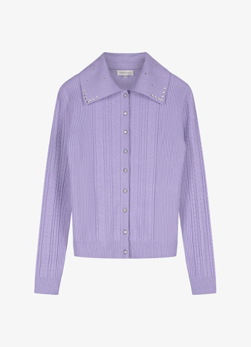 Fabienne Chapot Nova kabelgebreid vest  - voorkant 4 violet