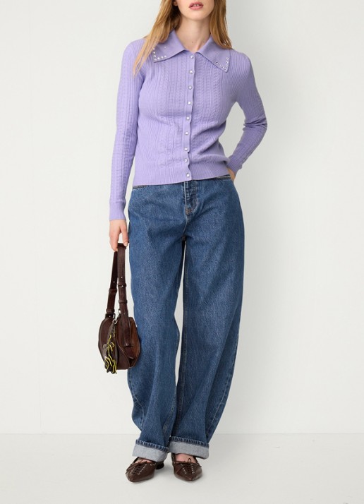 Fabienne Chapot Nova kabelgebreid vest  - voorkant 5 violet