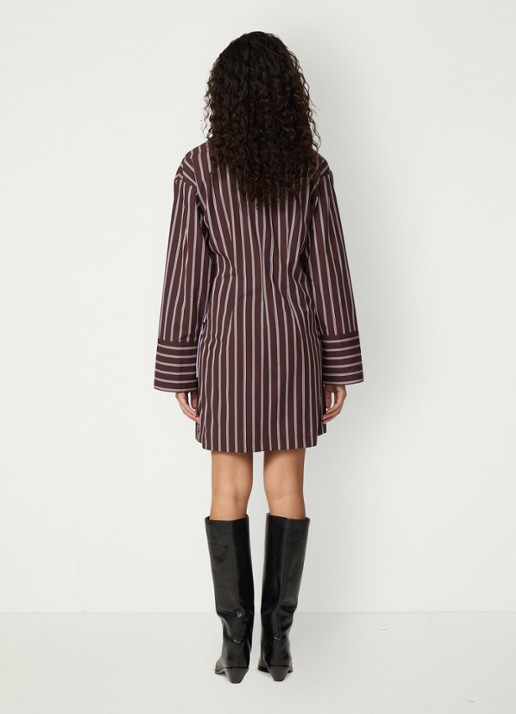 Fabienne Chapot Nova mini blousejurk met streepprint - achterkant donkerbruin