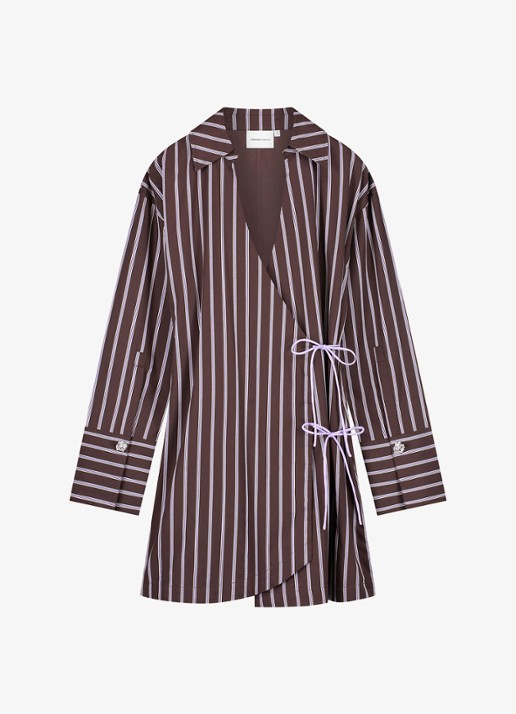 Fabienne Chapot Nova mini blousejurk met streepprint - voorkant 4 donkerbruin