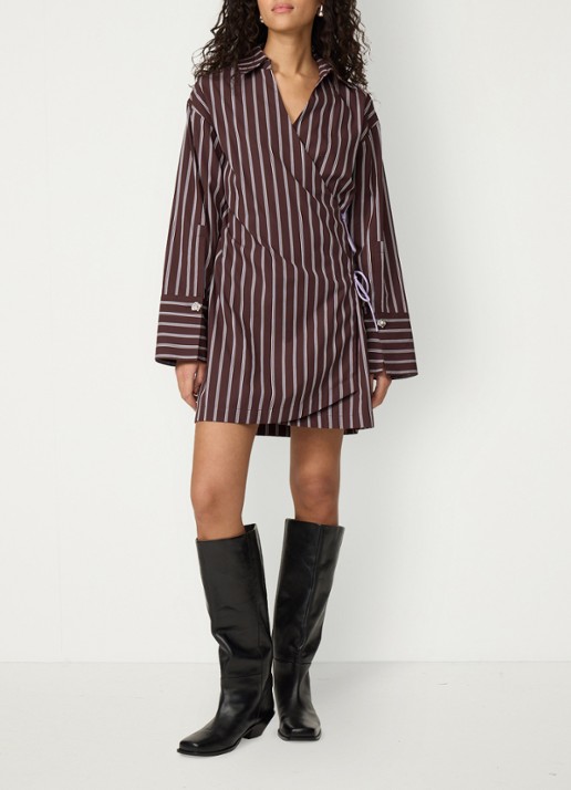 Fabienne Chapot Nova mini blousejurk met streepprint - voorkant 5 donkerbruin