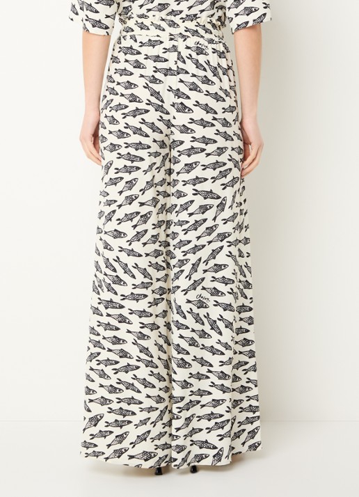 Fabienne Chapot Palapa high waist wide fit palazzo broek met print - achterkant gebroken wit