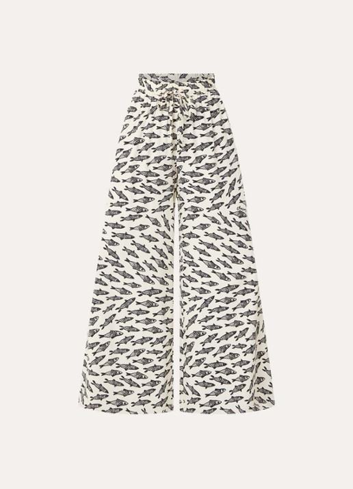Fabienne Chapot Palapa high waist wide fit palazzo broek met print - voorkant 2 gebroken wit