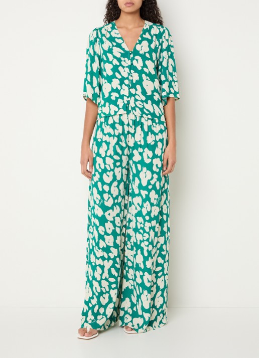 Fabienne Chapot Palapa high waist wide fit palazzo broek met print - voorkant 3 groen