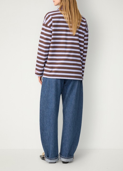 Fabienne Chapot Paula sweater met streepprint en polokraag - achterkant 5 bruin