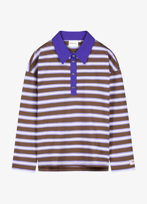 Fabienne Chapot Paula sweater met streepprint en polokraag - voorkant 4 bruin