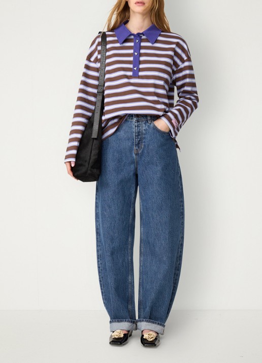 Fabienne Chapot Paula sweater met streepprint en polokraag - voorkant 4 bruin
