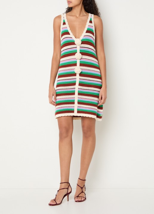 Fabienne Chapot Paulina grofgebreide mini jurk met streepprint - voorkant 2 bruin