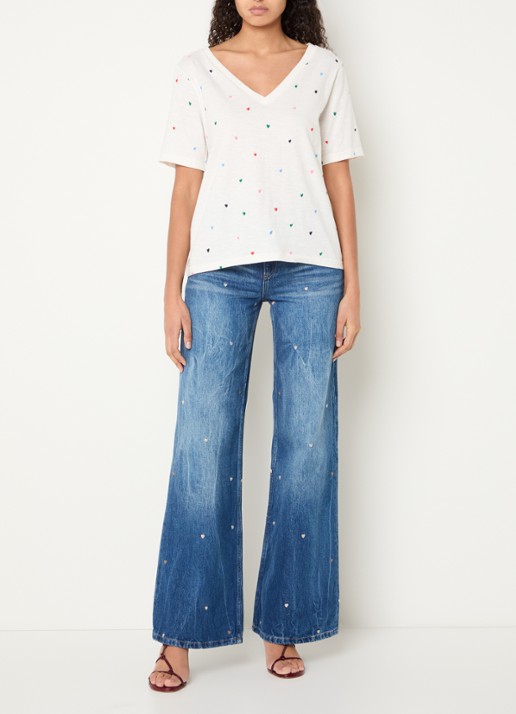 Fabienne Chapot Phil T-shirt met borduring - voorkant 4 gebroken wit