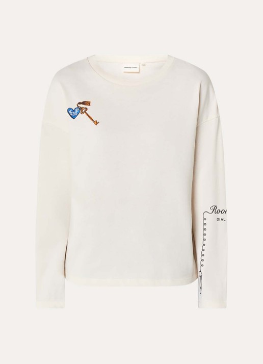 Fabienne Chapot Phileine longsleeve met logo- en backprint - voorkant gebroken wit