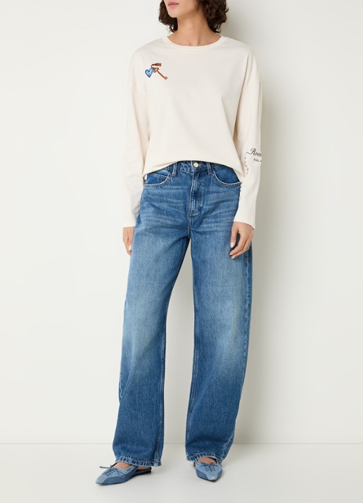 Fabienne Chapot Phileine longsleeve met logo- en backprint - voorkant 2 gebroken wit