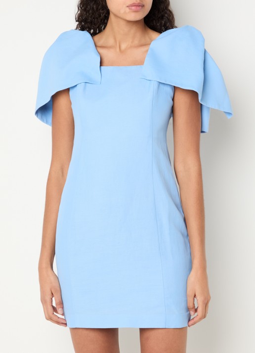 Fabienne Chapot Pio mini jurk in linnenblend met strikdetail - achterkant 3 blauwgrijs