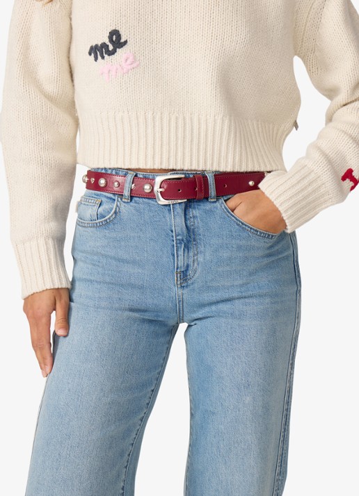 Fabienne Chapot Play Of Studs riem van leer met studs - voorkant 2 donkerrood