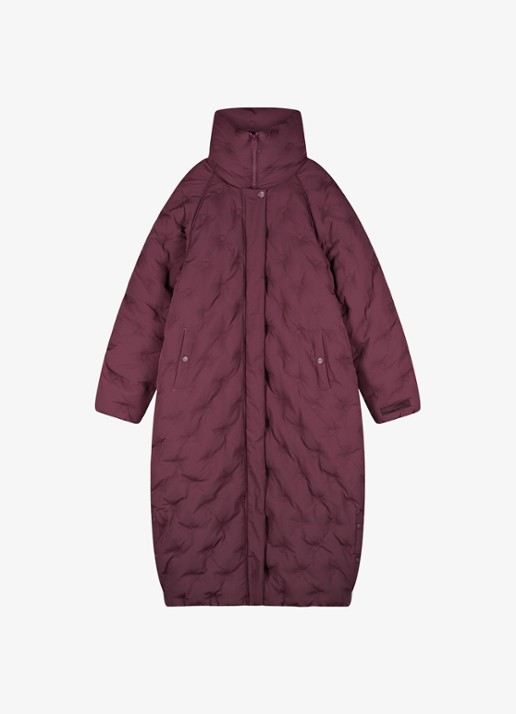 Fabienne Chapot Pomme longline pufferjas met steekzakken - voorkant 4 bordeauxrood