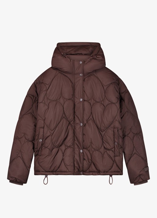 Fabienne Chapot Prisca puffer jack met capuchon en steekzakken - voorkant 4 chocoladebruin