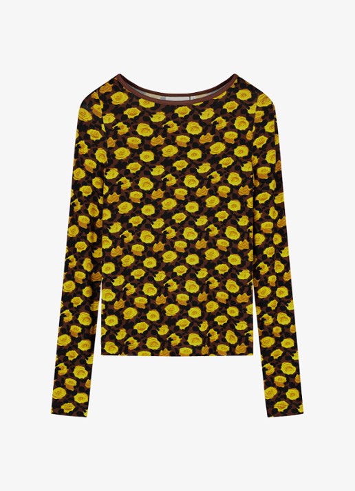 Fabienne Chapot Roe top met bloemenprint - voorkant 4 geel