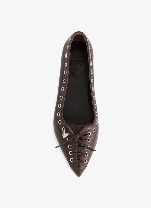 Fabienne Chapot Sailor ballerina van leer - achterkant 2 chocoladebruin