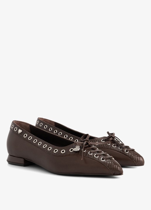 Fabienne Chapot Sailor ballerina van leer - detail 4 chocoladebruin
