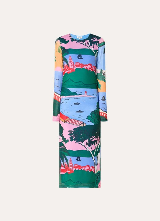 Fabienne Chapot Samara midi jurk van mesh met print - voorkant 2 blauw