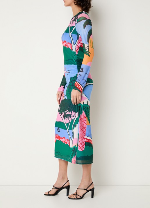 Fabienne Chapot Samara midi jurk van mesh met print - voorkant 3 blauw