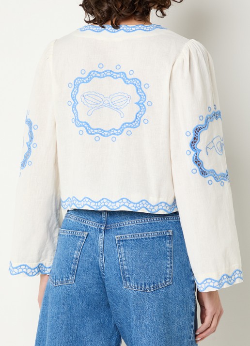 Fabienne Chapot Serviette blouse met broderie en gestrikt detail - achterkant 2 gebroken wit