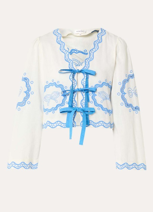 Fabienne Chapot Serviette blouse met broderie en gestrikt detail - voorkant 3 gebroken wit