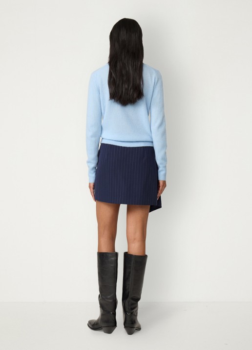 Fabienne Chapot Sonny minirok met krijtstreep en asymmetrische zoom - achterkant donkerblauw