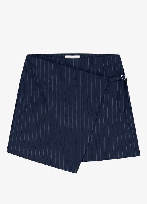 Fabienne Chapot Sonny minirok met krijtstreep en asymmetrische zoom - voorkant 4 donkerblauw