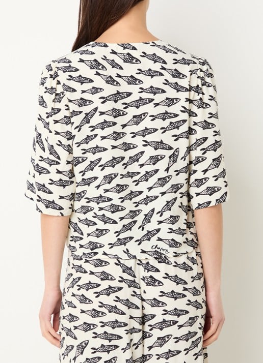 Fabienne Chapot Starlet blouse met print - achterkant 4 gebroken wit