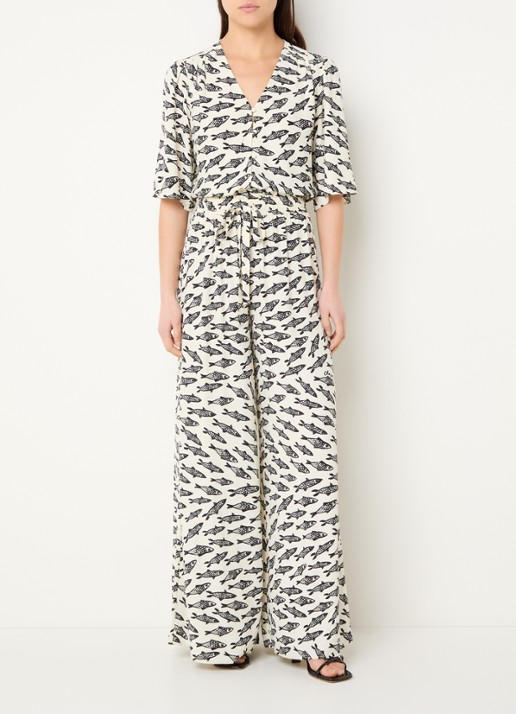 Fabienne Chapot Starlet blouse met print - voorkant 3 gebroken wit